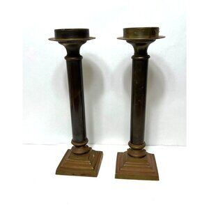Vintage Solid Brass Candle Holders 14.5" Tall Set Of 2 Handcrafted In India